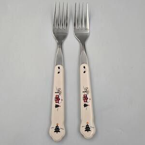 Two Pfaltzgraff 8" Snow Village Stainless Steel Dinner Forks Replacements